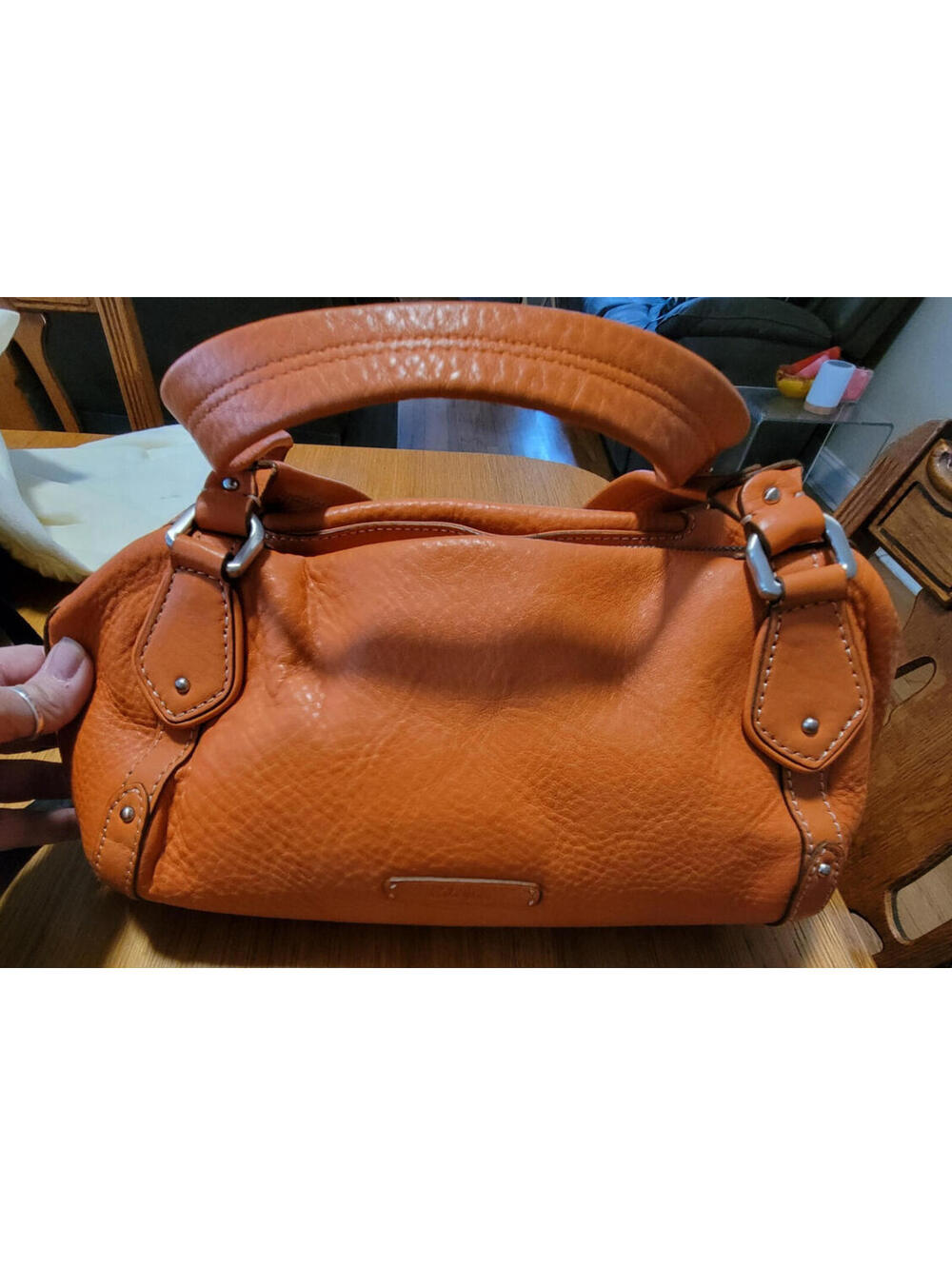 Cole Haan Village Leather Shoulder Bag Purse Orange with dust cover Pebble Soft - Picture 4 of 15